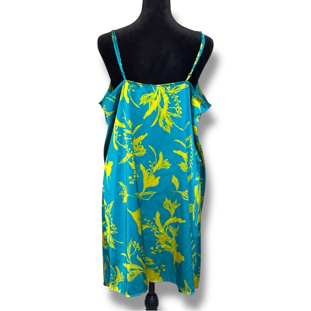 Stars Above Teal/Yellow Silky Floral Tropical Print Sleeveless Mini Slip Dress - Picture 6 of 16